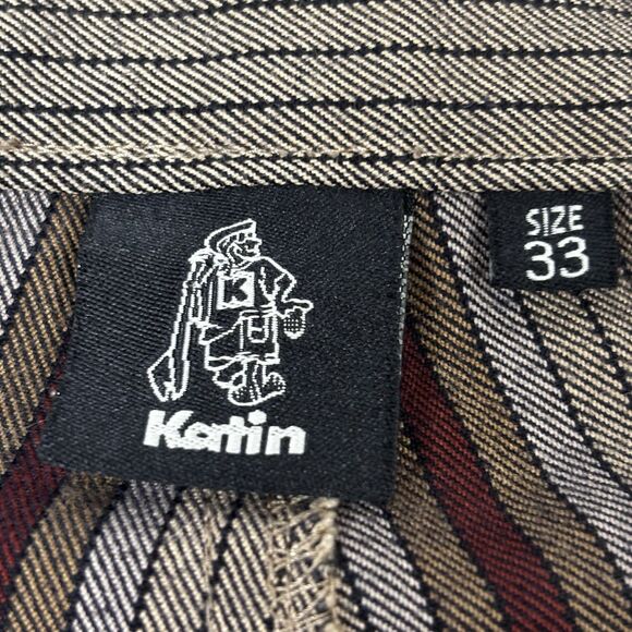 Katin Surf Co  Men's Bermuda Shorts Size 33 Brown /Maroon Striped Button Fly - Picture 9 of 13